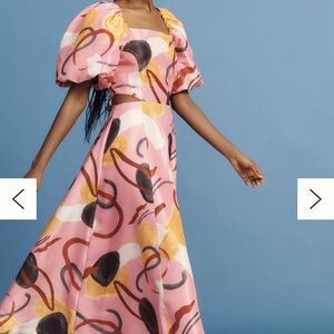 Anthropologie Pink A-line Puff Sleeve Midi Dress